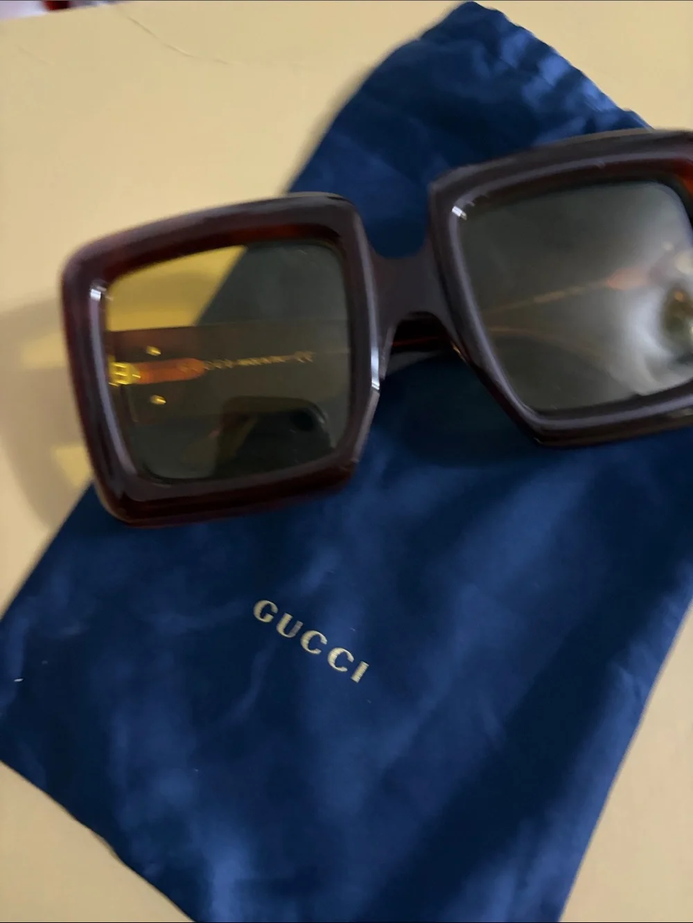 Gucci Women's Square Brown Frame Sunglasses with Yellow Lenses STYLE GG0783S